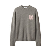 Maison Kitsuné Fox head intarsia merino jumper Grey Mel