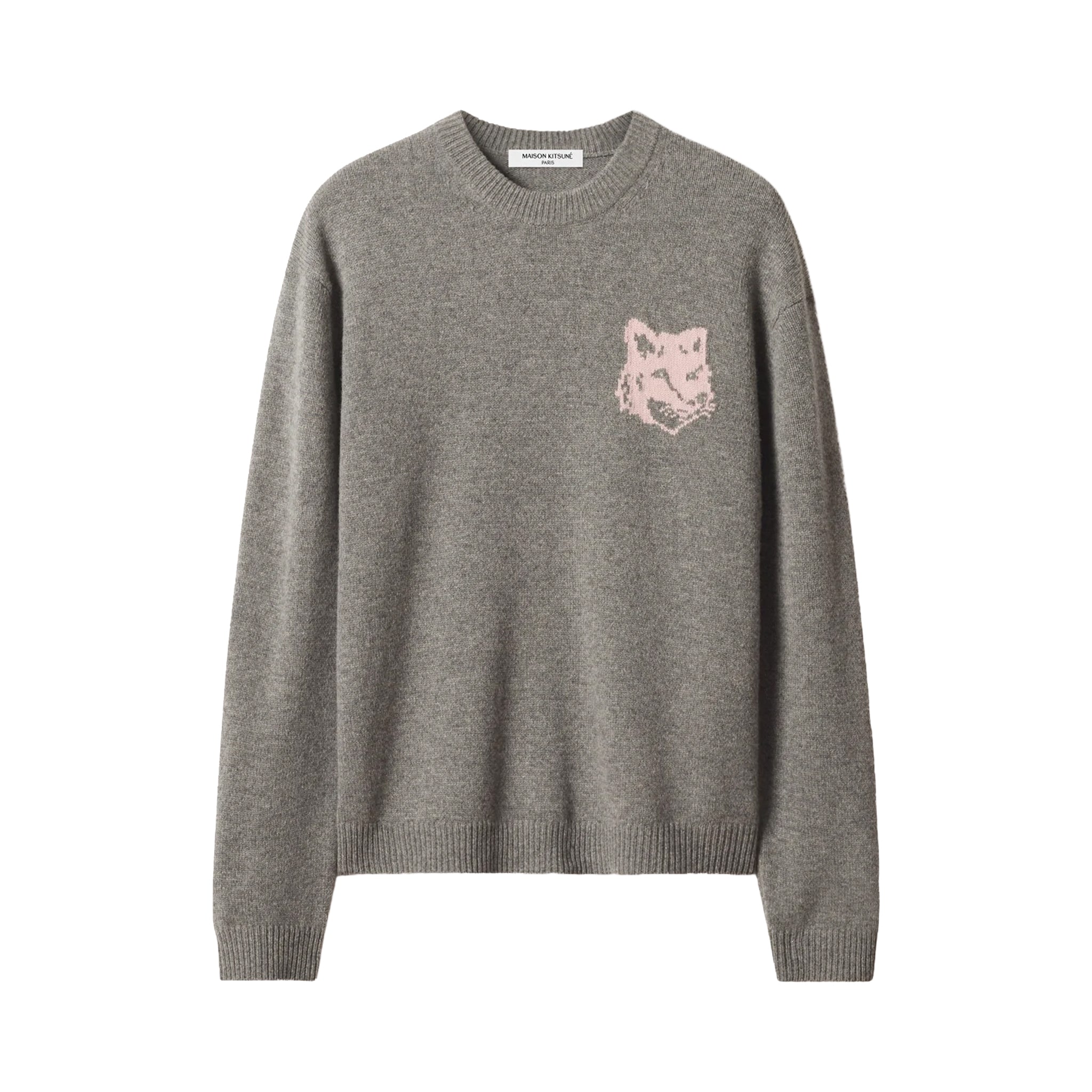 Maison Kitsuné Fox head intarsia merino jumper Grey Mel