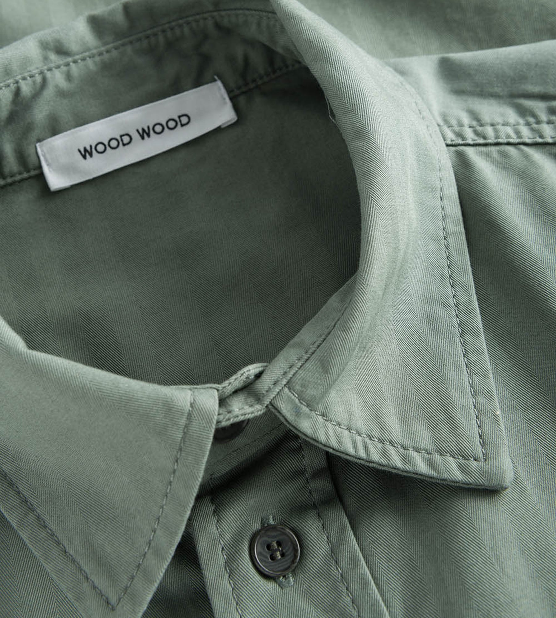 Wood Wood Avenir Crisp Herringbone Shirt Olive