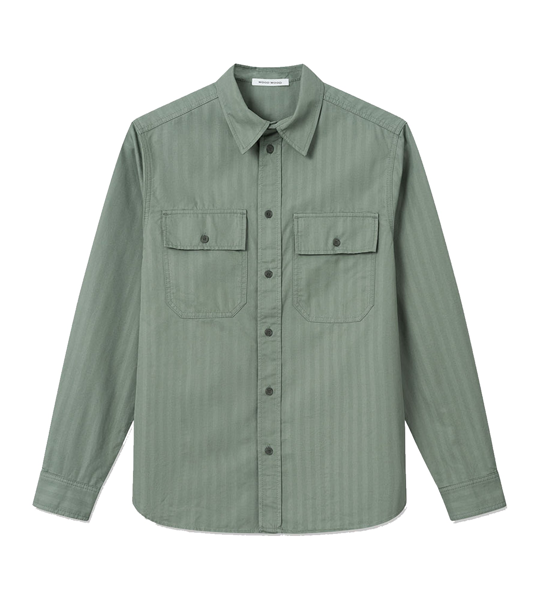 Wood Wood Avenir Crisp Herringbone Shirt Olive