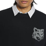 Maison Kitsuné Fox head intarsia merino jumper Black Mel