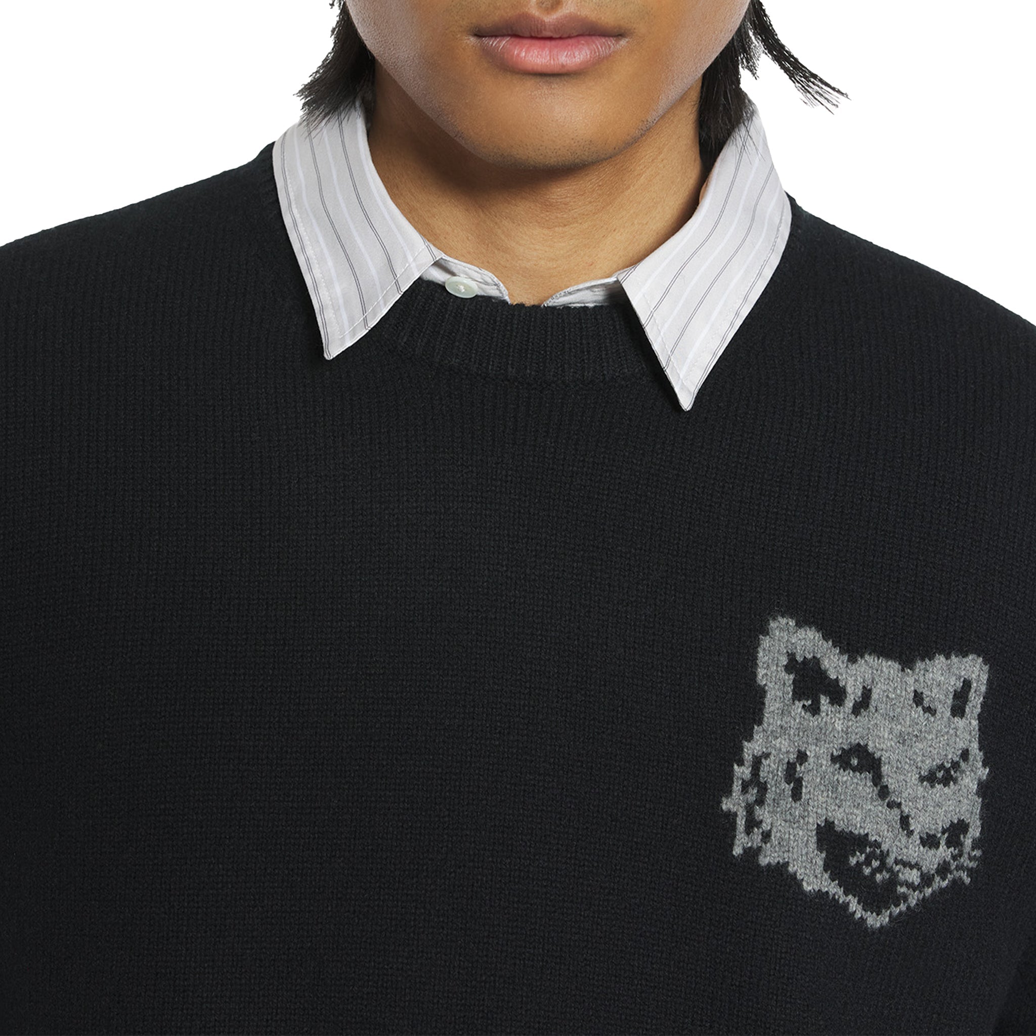Maison Kitsuné Fox head intarsia merino jumper Black Mel
