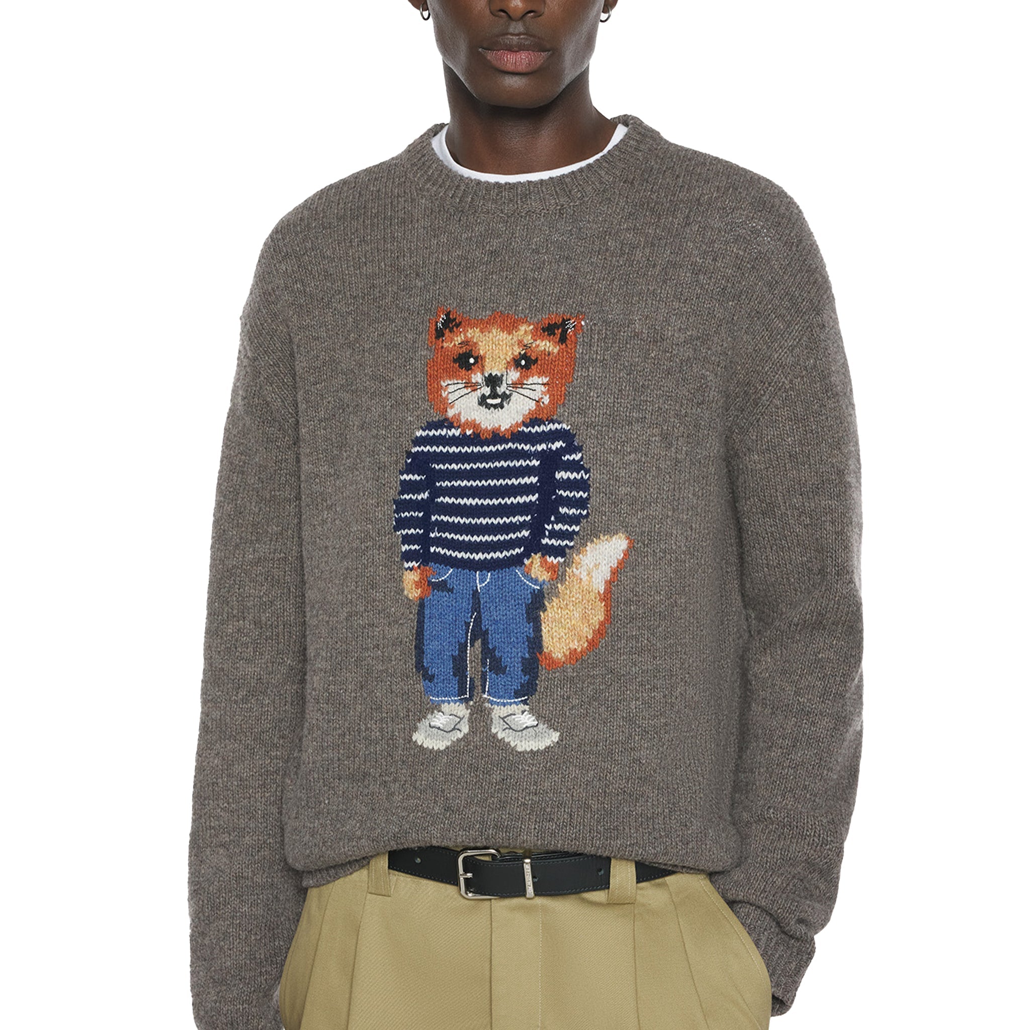 Maison Kitsuné Dressed fox intarsia wool jumper Dark Grey