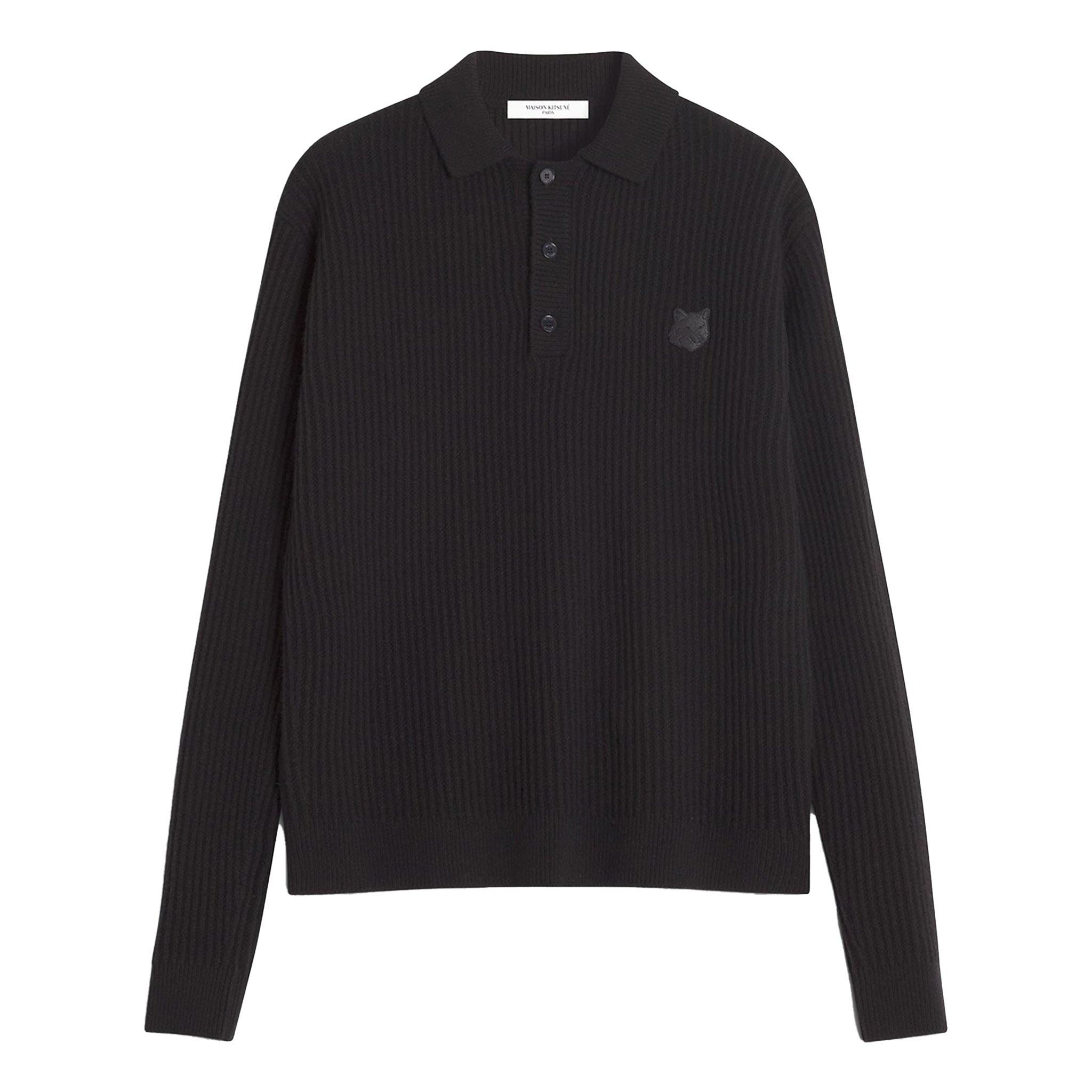 Maison Kitsuné Fox head wool ribbed polo jumper Black