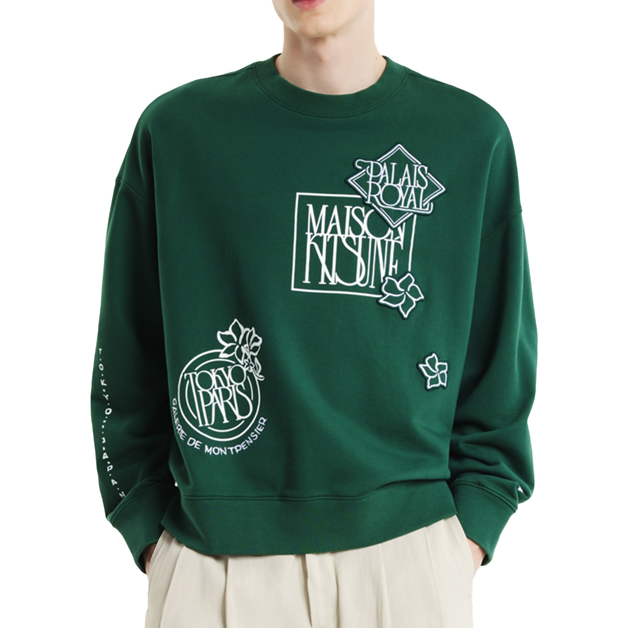 Maison Kitsuné Art nouveau stamps oversized sweatshirt Green