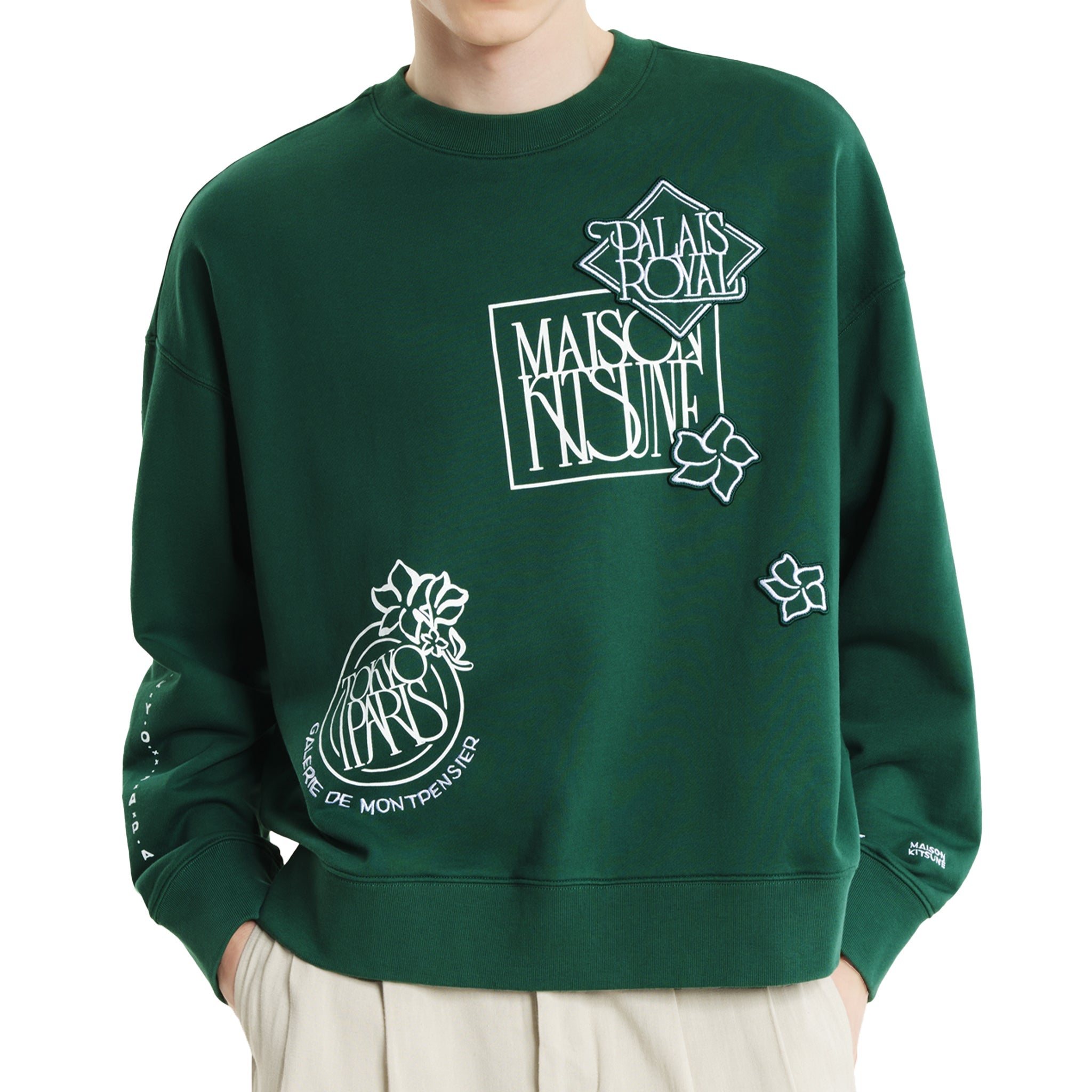 Maison Kitsuné Art nouveau stamps oversized sweatshirt Green