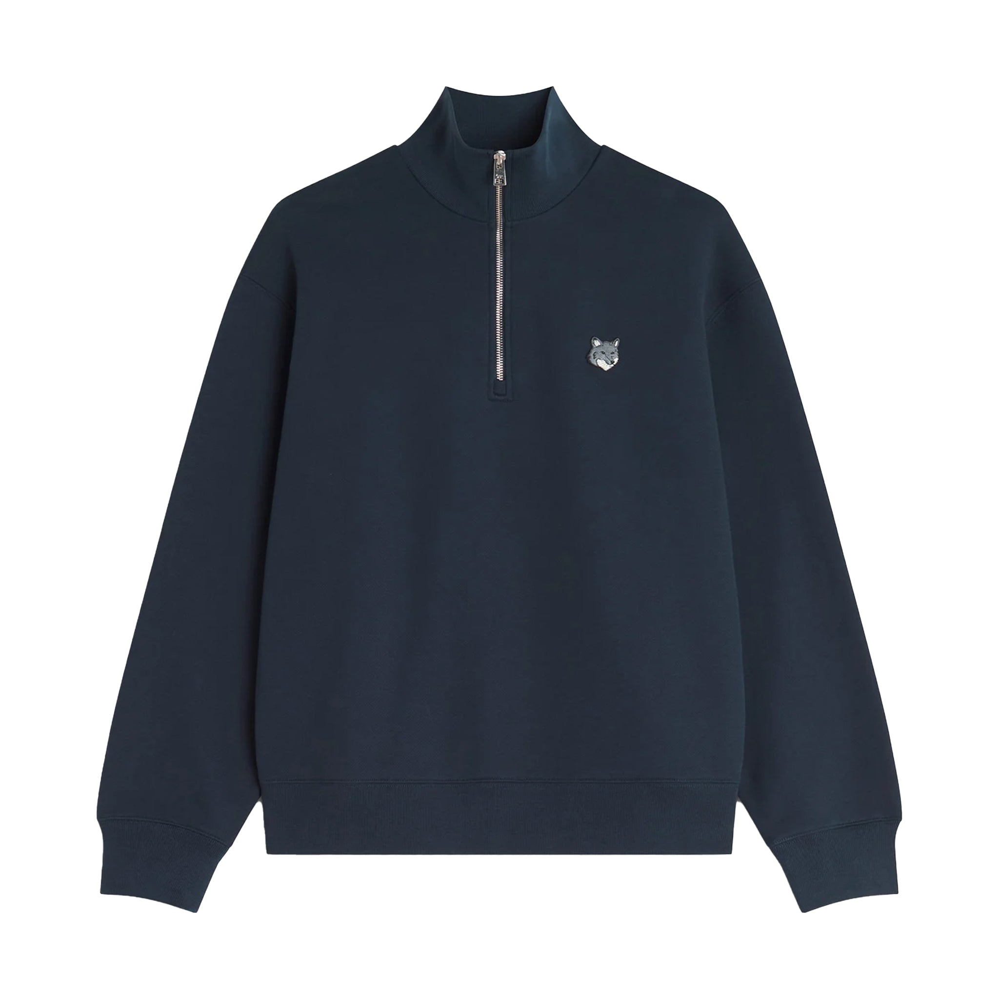 Maison Kitsuné Fox head comfort half zip sweatshirt Navy