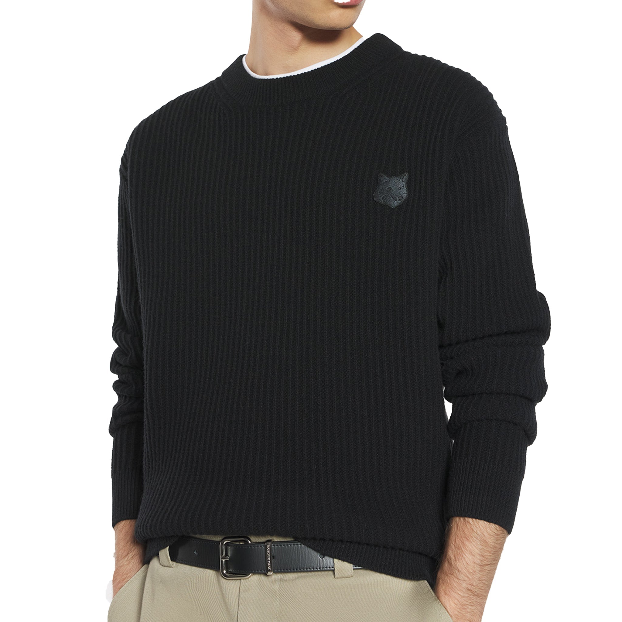 Maison Kitsuné Fox head wool ribbed jumper Black