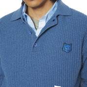 Maison Kitsuné Fox head wool ribbed polo jumper Blue