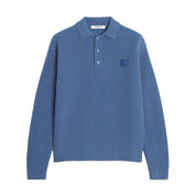 Maison Kitsuné Fox head wool ribbed polo jumper Blue