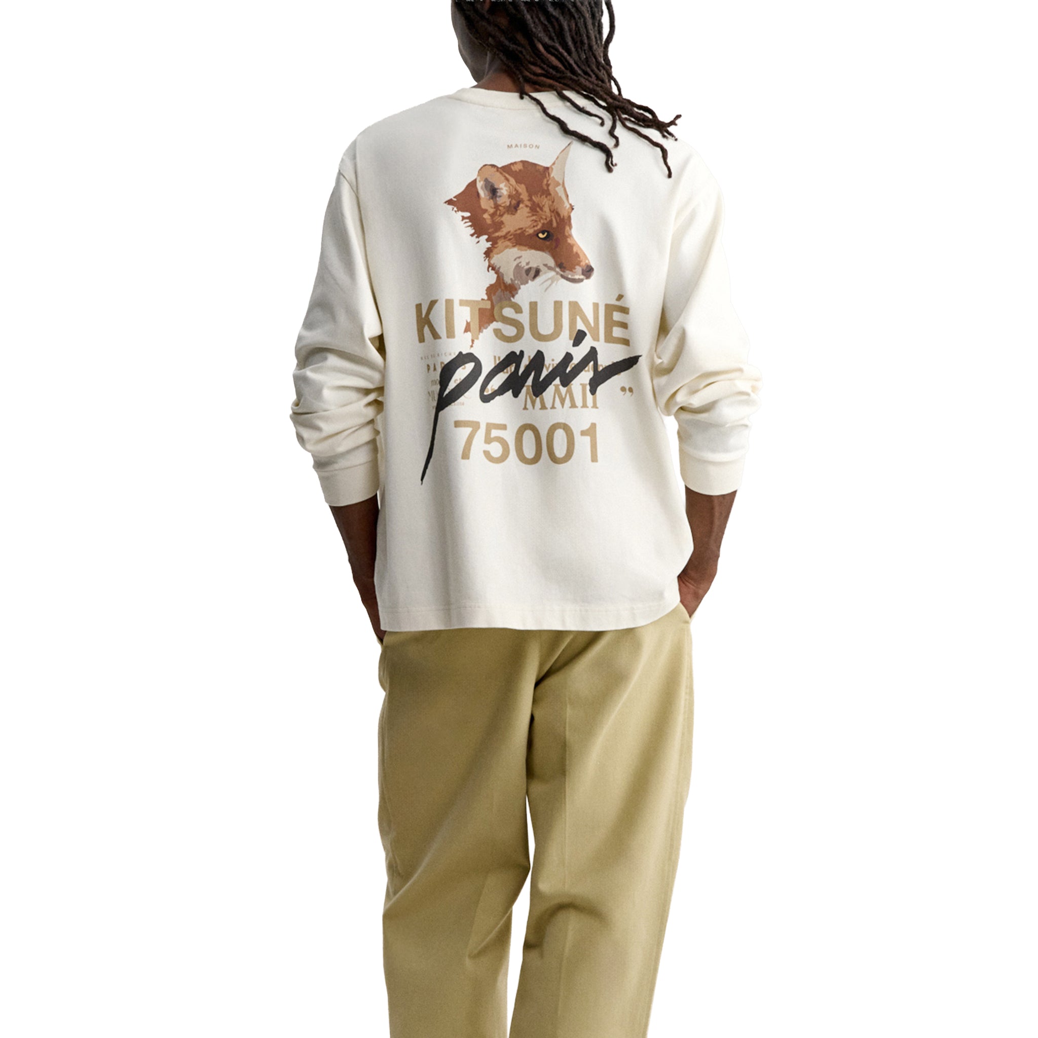 Maison Kitsuné Mmii fox head oversize long sleeve tee-shirt Beige