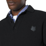 Maison Kitsuné Fox head wool ribbed polo jumper Black
